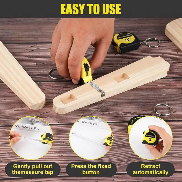 Alt view image 4 of 7 - 60 Pcs Mini Measuring Tape Keychains 3 Ft Small Tape Measure Inch Metric Scale Bulk with Lock Steel Easy Read Pocket for Party Favors Birthday Daily UseYellow