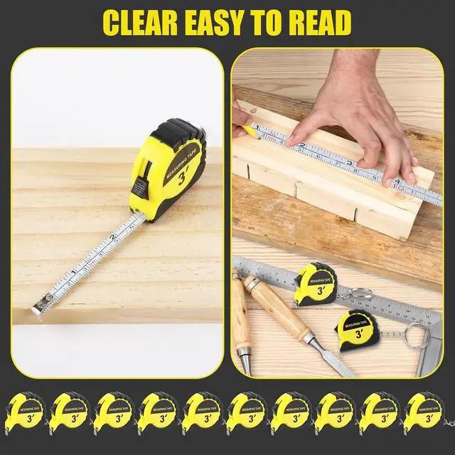 Alt view image 5 of 7 - 60 Pcs Mini Measuring Tape Keychains 3 Ft Small Tape Measure Inch Metric Scale Bulk with Lock Steel Easy Read Pocket for Party Favors Birthday Daily UseYellow