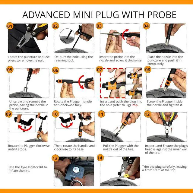Alt view image 3 of 7 - 21 Pcs Tubeless Tire Plugger Repair Kit with Multi-funcional Plier for Punctures and Flats on Cars, Motorcycles, ATV, RV, SUV, Trailer, Trucks & Tractors (15 Mushroom Plugs)