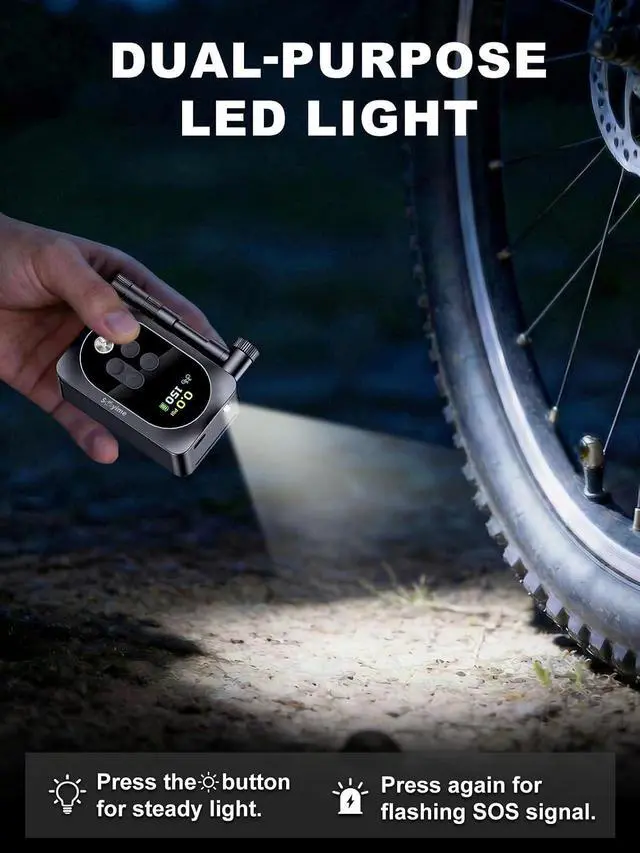 Alt view image 7 of 7 - Mini Bike Pump, 150PSI Electric Portable Bicycle Tire Inflator with LED Light, 1400mAh Battery, 5 Preset Modes & Auto Stop for Road/MTB/E-Bike/Motorcycle & Sports Balls Presta & Schrader Valve