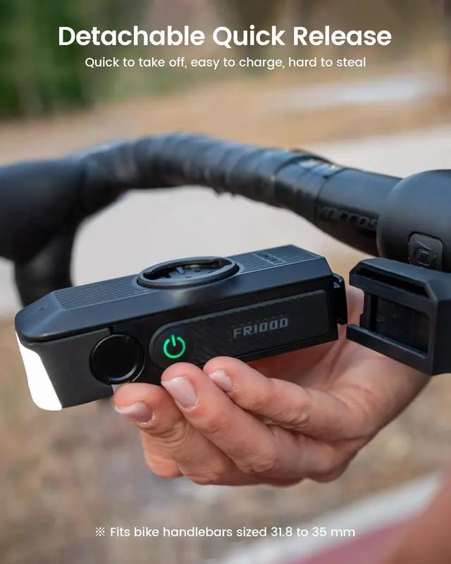 Alt view image 4 of 7 - FR1000 Bike Lights for Night Riding, Bicycle Light & Mount Integrated Design, 30° Adjustable Bike Headlight, Auto On/Off, Compatible with Garmin/Wahoo/Bryton Bike Computer, Fit 31.8-35MM Bar