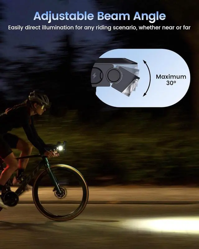 Alt view image 3 of 7 - FR1000 Bike Lights for Night Riding, Bicycle Light & Mount Integrated Design, 30° Adjustable Bike Headlight, Auto On/Off, Compatible with Garmin/Wahoo/Bryton Bike Computer, Fit 31.8-35MM Bar