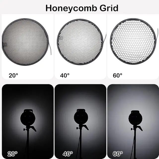 Alt view image 2 of 7 - 7" Standard Reflector Diffuser Lamp Shade Dish with 20° /40°/ 60° Honeycomb Grid White Soft Cloth for Bowens Mount Studio Strobe Flash Light Speedlite