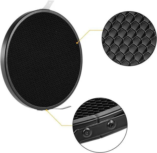 Alt view image 4 of 7 - 7" Standard Reflector Diffuser Lamp Shade Dish with 20° /40°/ 60° Honeycomb Grid White Soft Cloth for Bowens Mount Studio Strobe Flash Light Speedlite