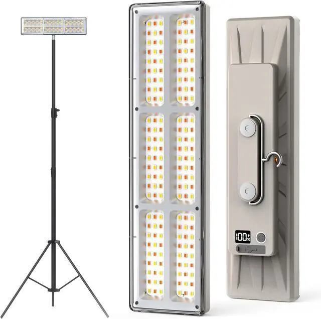 Main image of Portable Rechargeable LED Work Light with Tripod Stand, 10000mAh Battery Powered Dimmable Cordless Megnetic Camping Lamps for Sports/Car /Emergency/Garage/Fish