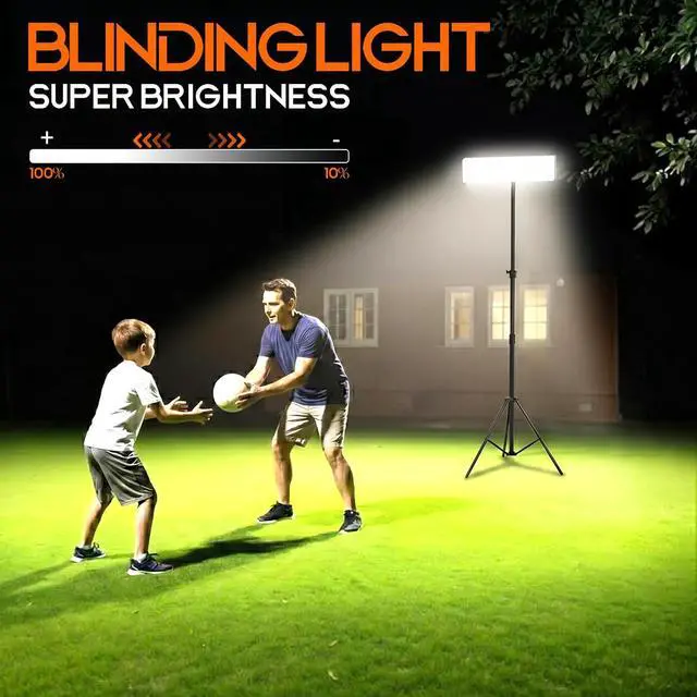 Alt view image 2 of 7 - Portable Rechargeable LED Work Light with Tripod Stand, 10000mAh Battery Powered Dimmable Cordless Megnetic Camping Lamps for Sports/Car /Emergency/Garage/Fish