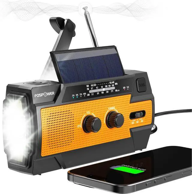 Main image of NOAA Emergency Weather Radio A3 14800mWh Portable Power Bank, AM/FM, USB/Solar/Hand Crank Charging, SOS Alarm & Flashlight for Indoor/Outdoor Emergency - Orange