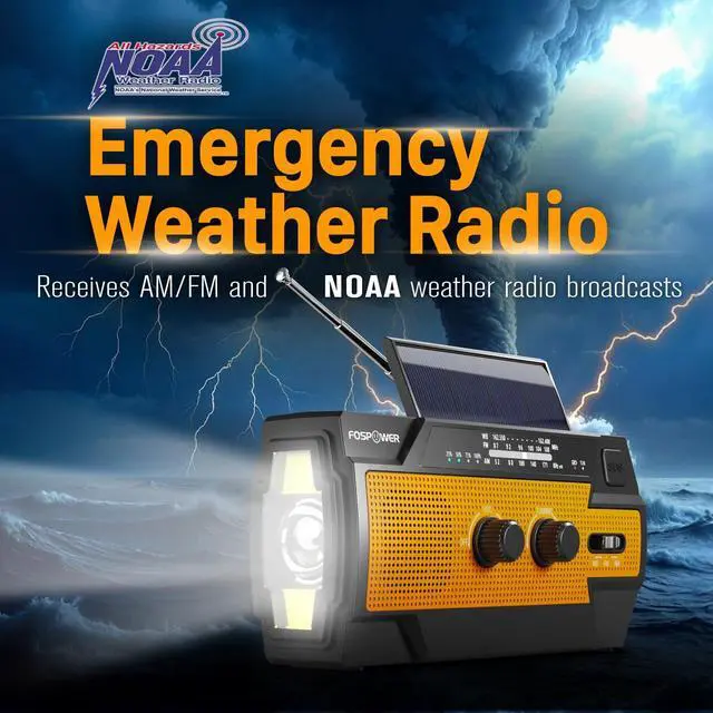 Alt view image 2 of 7 - NOAA Emergency Weather Radio A3 14800mWh Portable Power Bank, AM/FM, USB/Solar/Hand Crank Charging, SOS Alarm & Flashlight for Indoor/Outdoor Emergency - Orange