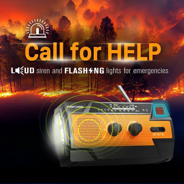Alt view image 4 of 7 - NOAA Emergency Weather Radio A3 14800mWh Portable Power Bank, AM/FM, USB/Solar/Hand Crank Charging, SOS Alarm & Flashlight for Indoor/Outdoor Emergency - Orange