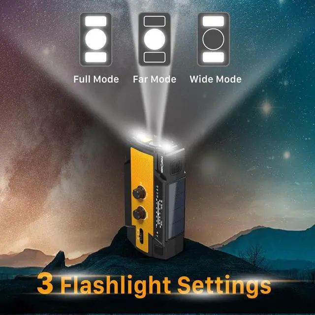 Alt view image 5 of 7 - NOAA Emergency Weather Radio A3 14800mWh Portable Power Bank, AM/FM, USB/Solar/Hand Crank Charging, SOS Alarm & Flashlight for Indoor/Outdoor Emergency - Orange