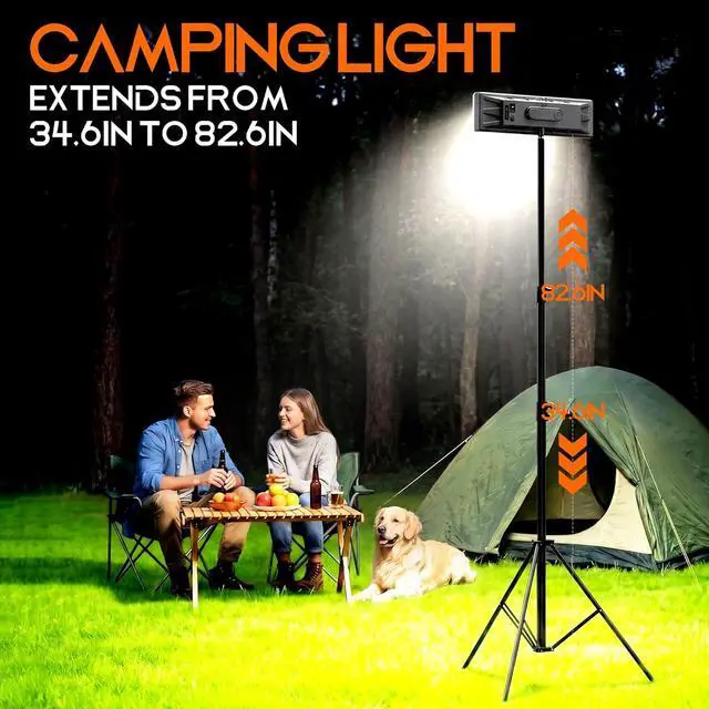 Alt view image 3 of 7 - Portable Rechargeable LED Work Light with Tripod Stand, 10000mAh Battery Powered Dimmable Cordless Megnetic Camping Lamps for Sports/Car /Emergency/Garage/Fish