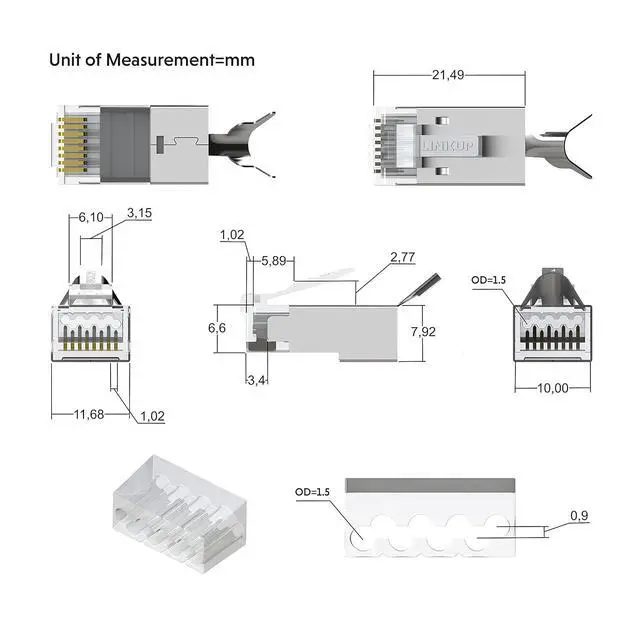 Alt view image 2 of 7 - - RJ45 Connectors Cat6A Ethernet Shielded Modular Plugs