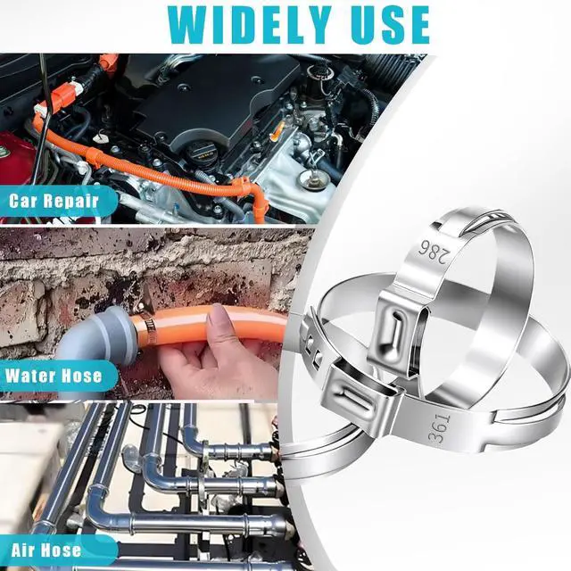 Alt view image 7 of 7 - 370pcs 16 Sizes Single Ear Hose Clamps, 5.3-36.1mm 304 Stainless Steel Crimp Hose Clamps,Cinch Rings Assortment Kit for Automotive, Pipe, Plumbing, Home Appliance Line with Ear Clamp pincer