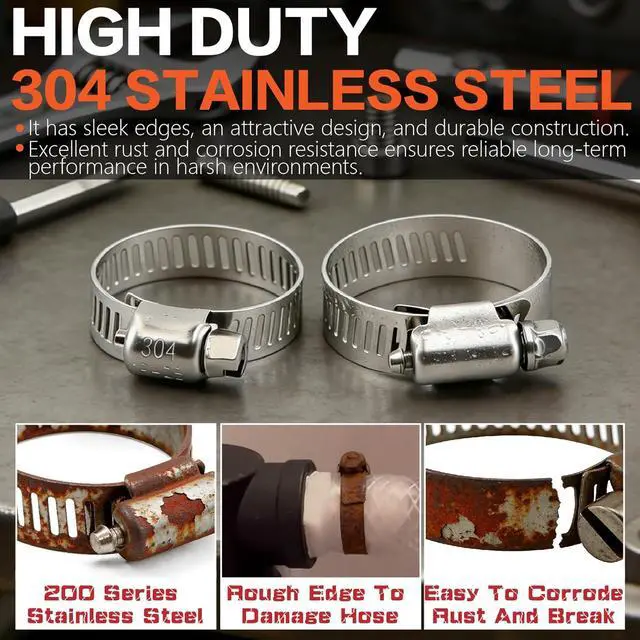 Alt view image 3 of 7 - 175-Piece 304 Stainless Steel Anti-Rust Hose Clamp Assortment Kit - (1/4"-2"