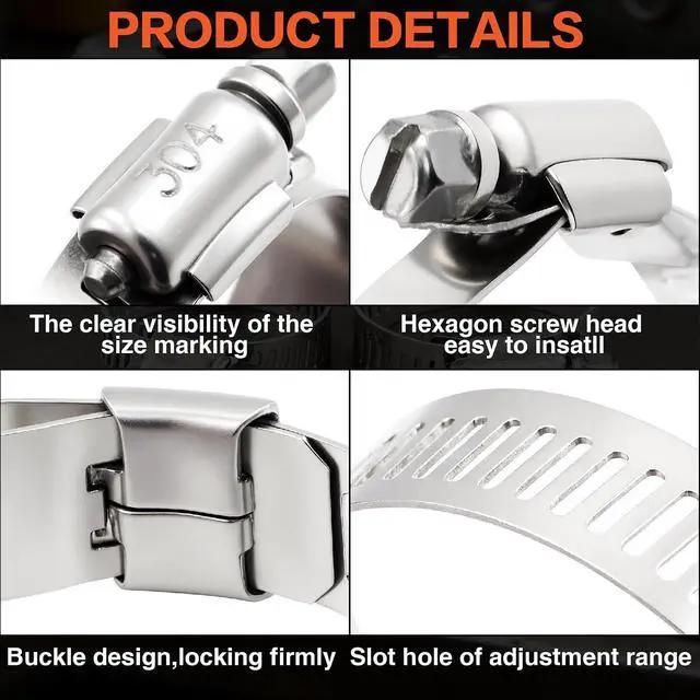 Alt view image 4 of 7 - 175-Piece 304 Stainless Steel Anti-Rust Hose Clamp Assortment Kit - (1/4"-2"
