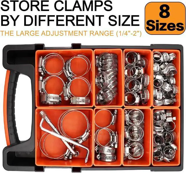 Alt view image 7 of 7 - 175PCS 304 Stainless Steel Hose Clamps Assortment Kit 1/4" to 2" Worm Gear Hose Clamp Set for Radiator,Heater,Automotive,Marine,Mechanical Plumbing,Pipe,Tube,Coolant,Garden W/Carrying Case