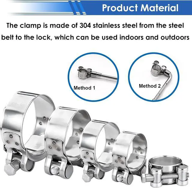 Alt view image 3 of 6 - 30Pcs 17-35mm T-bolt Hose Clamps 304 Stainless Steel 6-sizes Heavy Duty T bolt Hose Clamps with M8 and M10 Socket Wrenches