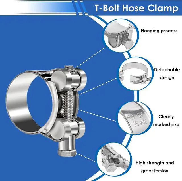 Alt view image 4 of 6 - 30Pcs 17-35mm T-bolt Hose Clamps 304 Stainless Steel 6-sizes Heavy Duty T bolt Hose Clamps with M8 and M10 Socket Wrenches