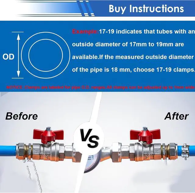 Alt view image 6 of 6 - 30Pcs 17-35mm T-bolt Hose Clamps 304 Stainless Steel 6-sizes Heavy Duty T bolt Hose Clamps with M8 and M10 Socket Wrenches
