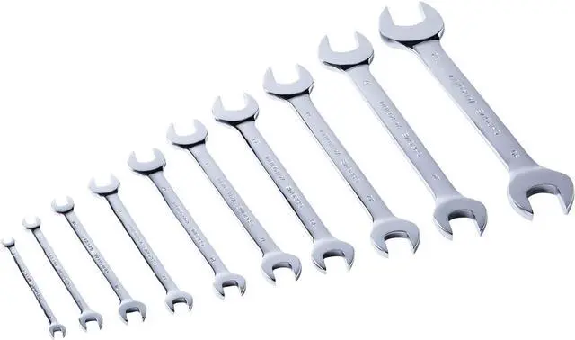 Main image of 10PCS Double Open-End Wrench Set, Industrial Grade Spanners, Cr-V Steel, Roll-up Storage Pouch, Metric up to 32mm, Mirror Finish