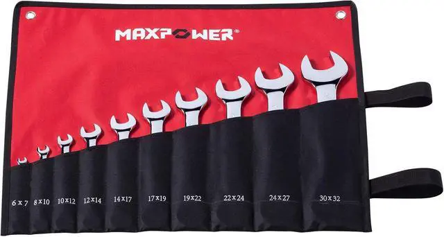 Alt view image 2 of 5 - 10PCS Double Open-End Wrench Set, Industrial Grade Spanners, Cr-V Steel, Roll-up Storage Pouch, Metric up to 32mm, Mirror Finish