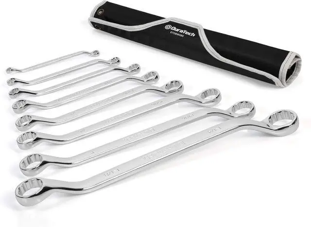 Main image of 50-Degree Offset Wrench Set, SAE, Double Box End Wrench Set, 8-Piece, 1/4'' to 1-1/4'', 12 Point, CR-V Steel, with Easy Hang Rolling Pouch