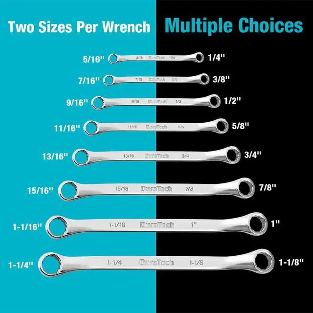 Alt view image 2 of 7 - 50-Degree Offset Wrench Set, SAE, Double Box End Wrench Set, 8-Piece, 1/4'' to 1-1/4'', 12 Point, CR-V Steel, with Easy Hang Rolling Pouch