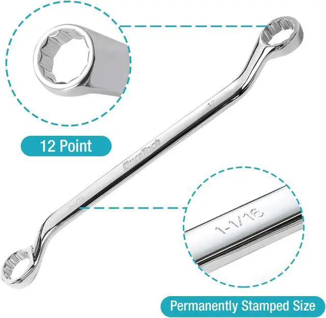 Alt view image 4 of 7 - 50-Degree Offset Wrench Set, SAE, Double Box End Wrench Set, 8-Piece, 1/4'' to 1-1/4'', 12 Point, CR-V Steel, with Easy Hang Rolling Pouch
