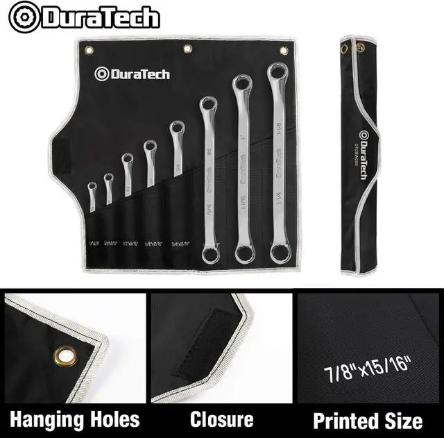 Alt view image 6 of 7 - 50-Degree Offset Wrench Set, SAE, Double Box End Wrench Set, 8-Piece, 1/4'' to 1-1/4'', 12 Point, CR-V Steel, with Easy Hang Rolling Pouch