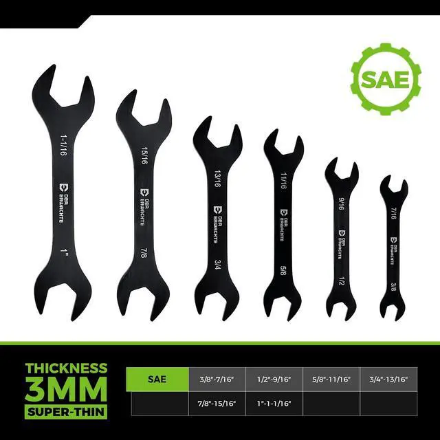 Alt view image 2 of 7 - 6pc Super-Thin SAE Open End Wrench Set 3/8"-1-1/16" Slim Spanner