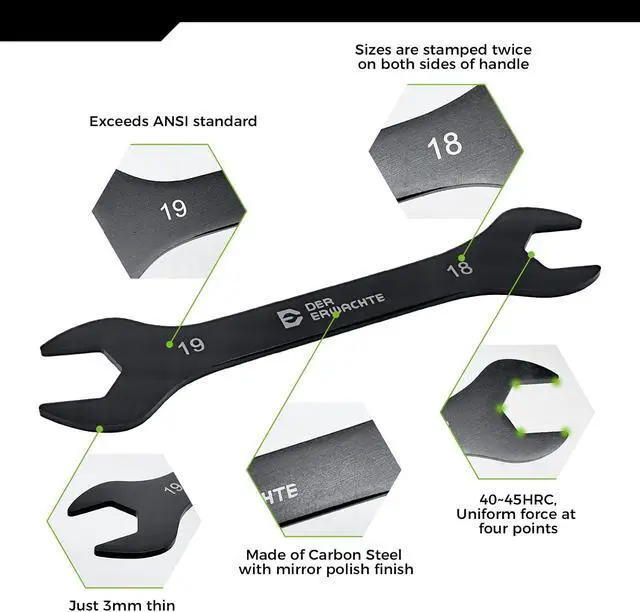 Alt view image 3 of 7 - 6pc Super-Thin SAE Open End Wrench Set 3/8"-1-1/16" Slim Spanner