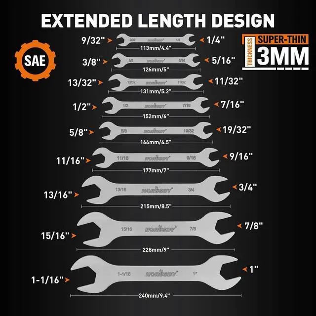 Alt view image 3 of 7 - Thin Open End Wrench Set