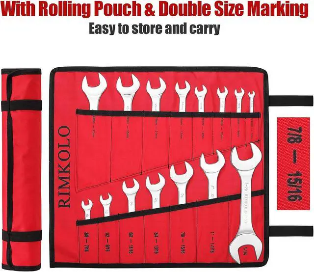 Alt view image 5 of 6 - Super-Thin Open End Wrench Set, 16-Piece SAE & Metric 3/8" to 1-1/4" and 5.5mm to 27mm Chrome Vanadium Steel Wrench Set with Rolling Pouch