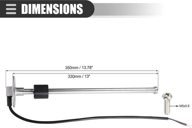 Alt view image 4 of 7 - Universal Marine Fuel Sending Unit Float Replacement Fuel Gauge Gas Tank Diesel Water Level Sender Unit Sensor, 13" 330mm, Anti-Corrosion, Stainless Steel, Silver Tone