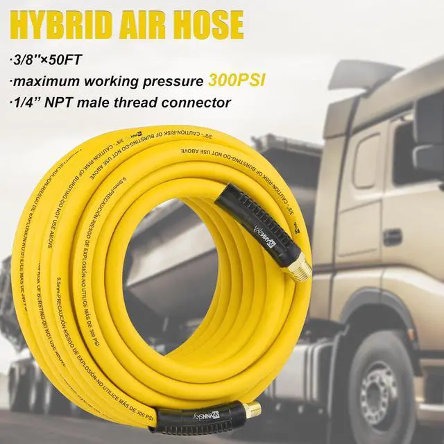 Alt view image 2 of 6 - Truck Inflator Kit, 3/8''×50ft Hybrid Air Hose with 1/4''MNPT Endings, Universal Glad Hand&Chuck