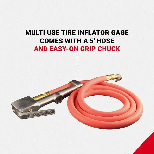 Alt view image 3 of 5 - 518 Analog Tire Inflator with Pressure Gauge, 5' Hose Easy Straight Clip-on Chuck, Made In USA (OSHA Compliant) 10-160 PSI