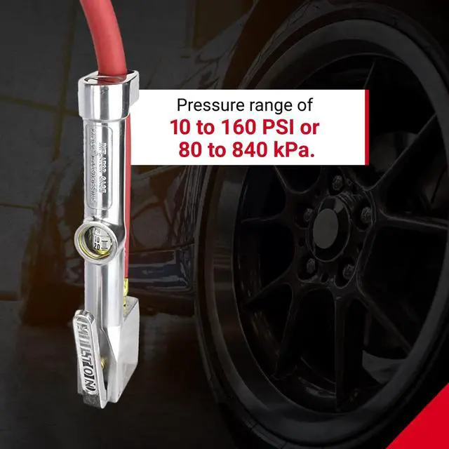 Alt view image 4 of 5 - 518 Analog Tire Inflator with Pressure Gauge, 5' Hose Easy Straight Clip-on Chuck, Made In USA (OSHA Compliant) 10-160 PSI