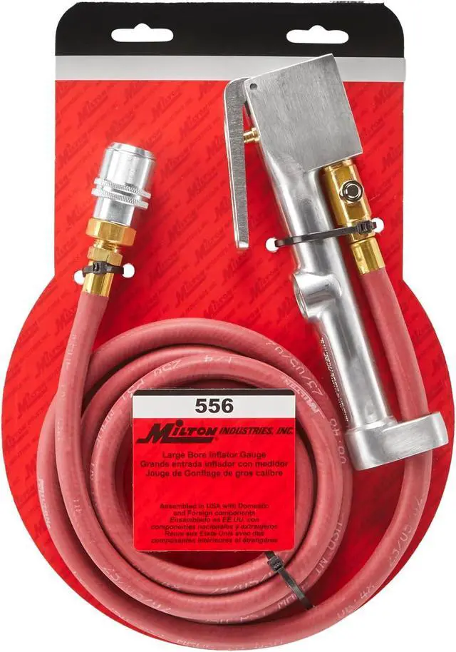 Alt view image 3 of 3 - 556 Heavy-Duty Analog Tire Inflator with Pressure Gauge, 6' Hose Large Bore Air Chuck, Made in USA (OSHA Compliant) 10-160 PSI