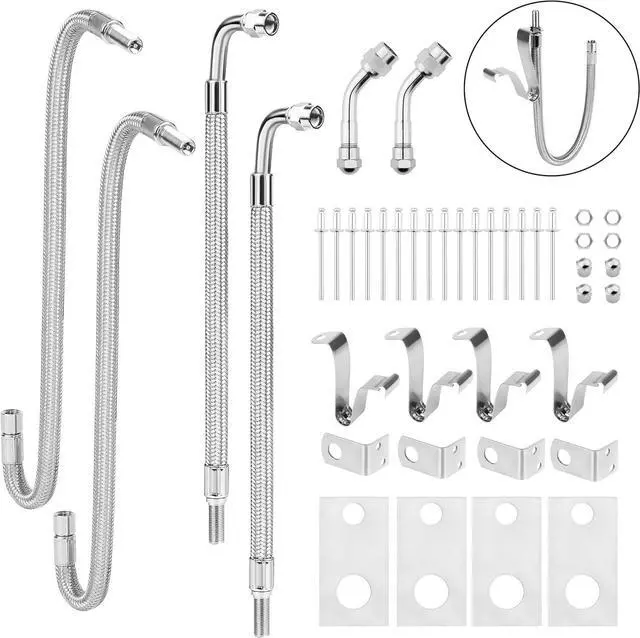Main image of Dually Valve Stem Extenders Kit, Stainless Steel Braided Valve Stem Extension fits 16" to 19-1/2" Dual Wheels Tire Valve Extension for Most Cars Motorhome RVs Trailers Trucks