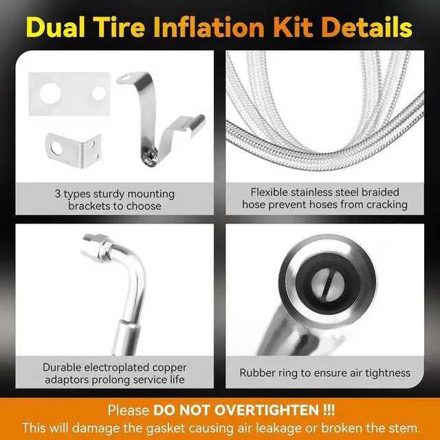 Alt view image 4 of 7 - Dually Valve Stem Extenders Kit, Stainless Steel Braided Valve Stem Extension fits 16" to 19-1/2" Dual Wheels Tire Valve Extension for Most Cars Motorhome RVs Trailers Trucks