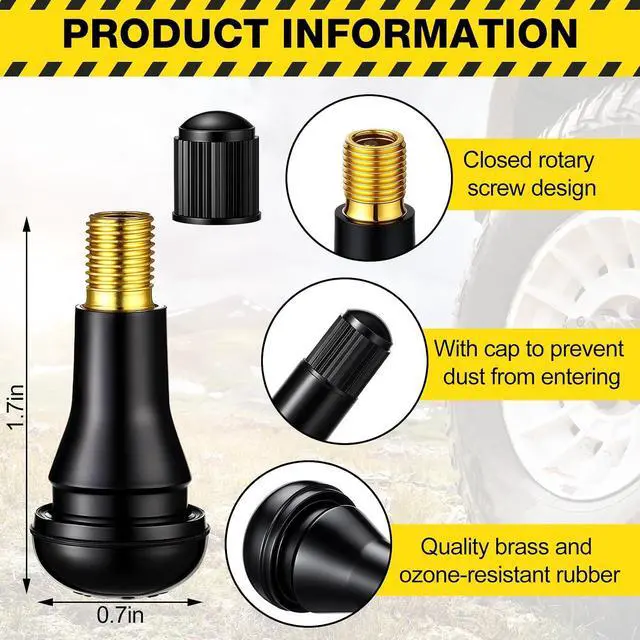 Alt view image 4 of 6 - 300 Pieces TR413 Valve Stems Tubeless Bulk Rubber Snap-in Valve Stems for 0.453 Inch Rim Holes, Black Standard Length Replacement Tool for Car Tubeless Replacement