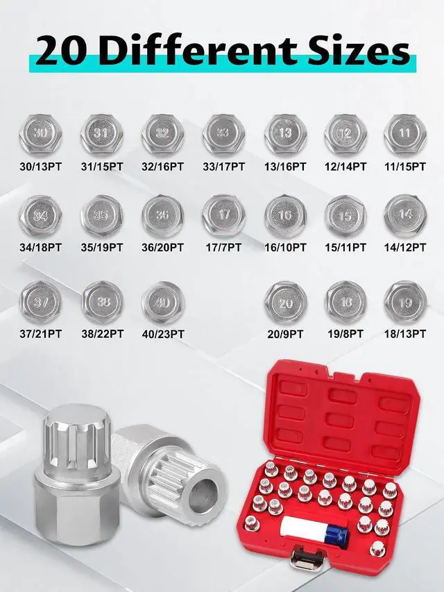 Alt view image 5 of 7 - Set of 21, Wheel Lock Key Set, Anti-Theft Lock Lug Nut Screw Remover Wheel Lock Removal Kit with 1/2 inch (12.7mm) Socket Adapter for Mini Series