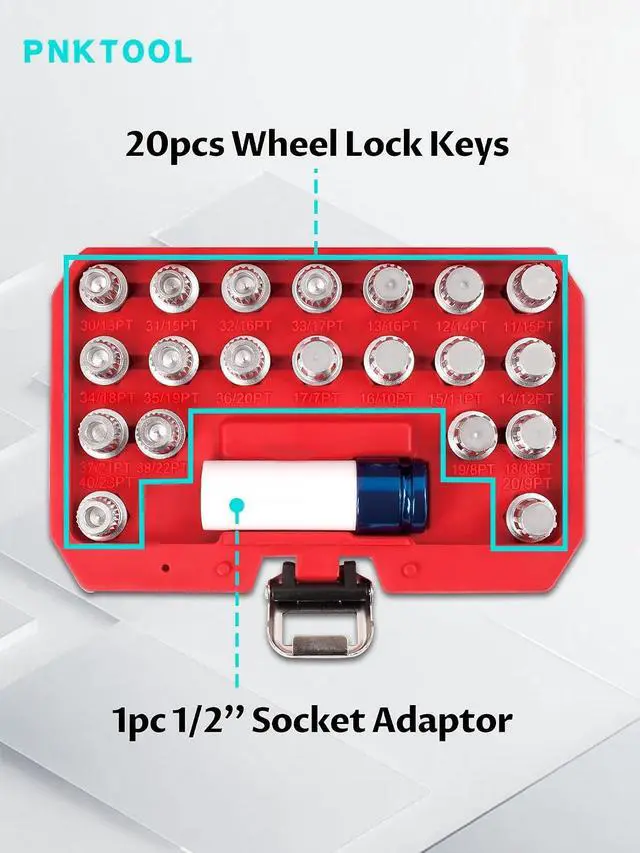 Alt view image 2 of 7 - Set of 21, Wheel Lock Key Set, Anti-Theft Lock Lug Nut Screw Remover Wheel Lock Removal Kit with 1/2 inch (12.7mm) Socket Adapter for Mini Series