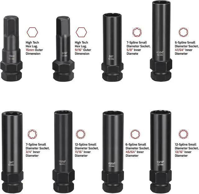 Alt view image 5 of 7 - 16-Piece Locking Lug Master Key Set, SAE and Metric Wheel Lock Removal Kit for Removing Lock Lug Nuts on Aftermarket Wheels