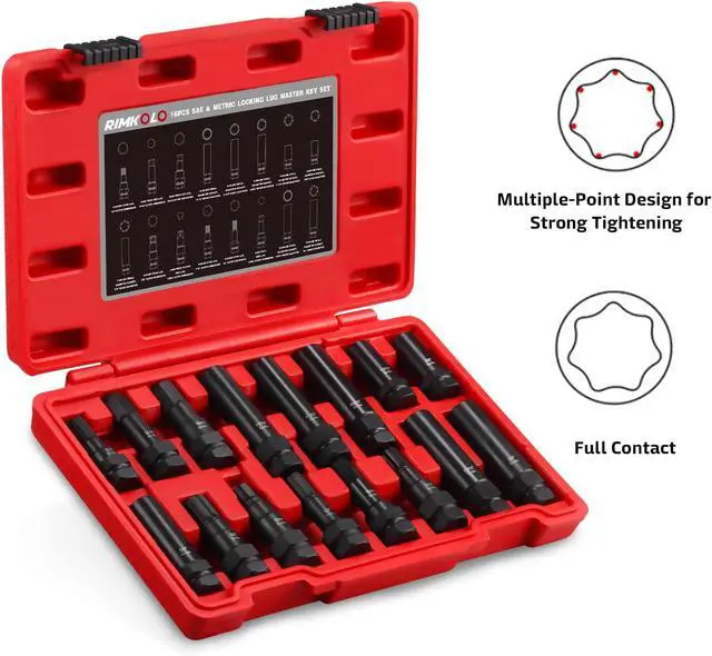 Alt view image 4 of 7 - 16-Piece Locking Lug Master Key Set, SAE and Metric Wheel Lock Removal Kit for Removing Lock Lug Nuts on Aftermarket Wheels