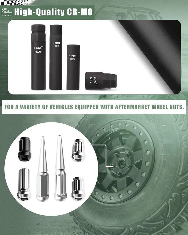 Alt view image 4 of 7 - 8-Piece Spline Socket Set for 5/6/7/12 Aftermarket Spline, Hex & Spike Lug Nuts, CR-V Steel SAE& Metric Wheel Lock Key Set, Portable Lug Nut Removal Tool Kit