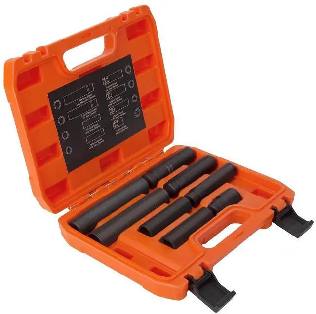 Main image of 8-Piece Spline Socket Set for 5/6/7/12 Aftermarket Spline, Hex & Spike Lug Nuts, CR-V Steel SAE& Metric Wheel Lock Key Set, Portable Lug Nut Removal Tool Kit