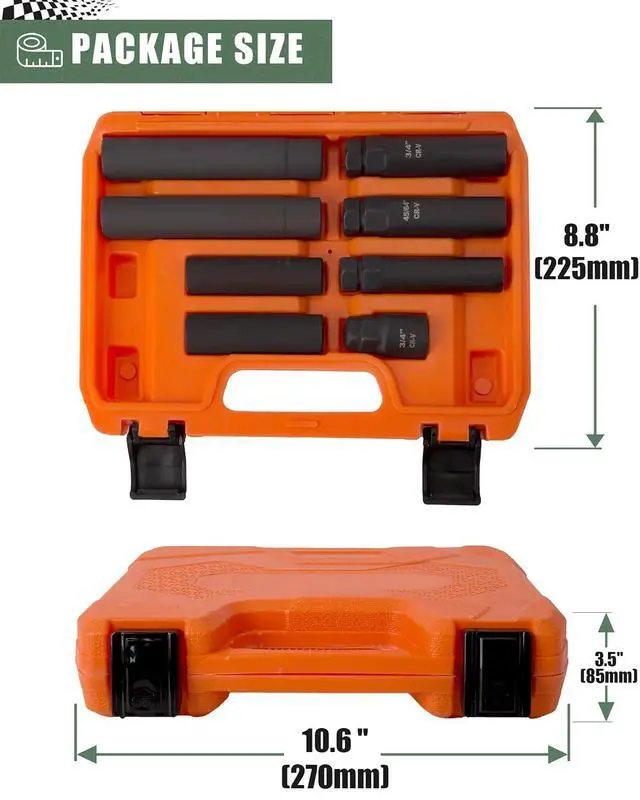 Alt view image 7 of 7 - 8-Piece Spline Socket Set for 5/6/7/12 Aftermarket Spline, Hex & Spike Lug Nuts, CR-V Steel SAE& Metric Wheel Lock Key Set, Portable Lug Nut Removal Tool Kit