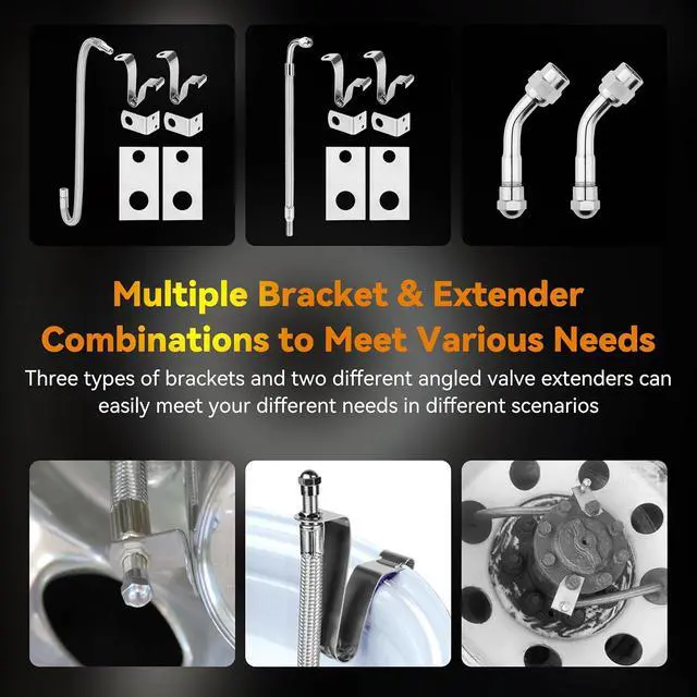 Alt view image 3 of 7 - Dually Valve Stem Extenders Kit, Stainless Steel Braided Valve Stem Extension fits 16" to 19-1/2" Dual Wheels Tire Valve Extension for Most Cars Motorhome RVs Trailers Trucks
