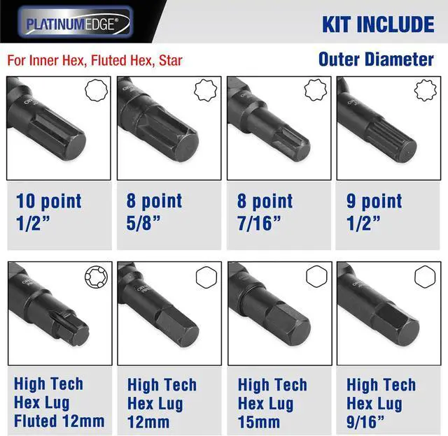 Alt view image 2 of 7 - Lug Nut Key Set, 16 Pieces SAE & Metric Wheel Lock Removal Tool Kit, Cr-Mo Steel